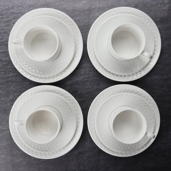 Oneida Casual Settings Basket Weave Salad Plate and Flat Cup & Saucer Set of 4 - Picture 8 of 10